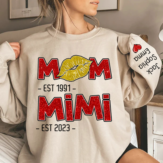 Lofaris Glitter Custom Mom Mimi Est Lips Grandma Sweatshirt