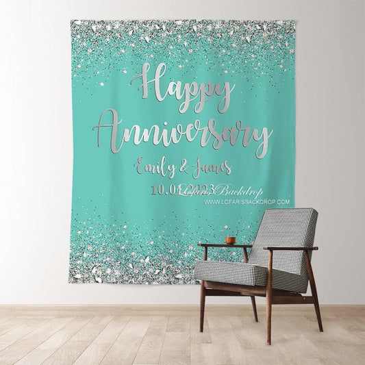 Lofaris Glitter Cute Blue Happy Anniversary Valentines Backdrop