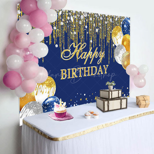 Lofaris Glitter Diamond Balloon Navy Blue Birthday Backdrop