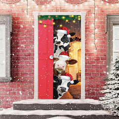 Lofaris Glitter Farmhouse Funny Cows Christmas Door Cover