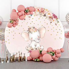 Lofaris Glitter Floral Elephant Round Baby Shower Backdrop