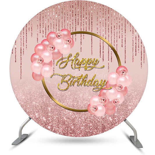 Lofaris Glitter Floral Rose Gold Round Birthday Backdrop