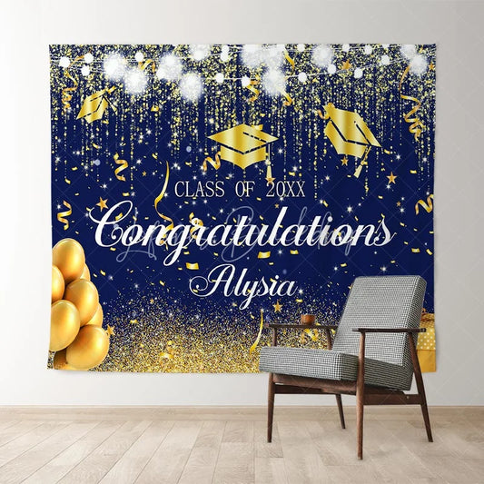 Lofaris Glitter Gloden Balloon Class Of 2022 Graduare Backdrop