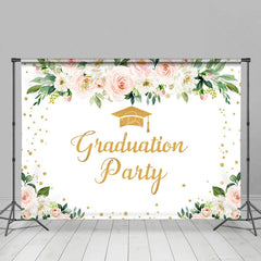 Lofaris Glitter Gold And Pink Floral Graduation Party Backdrop