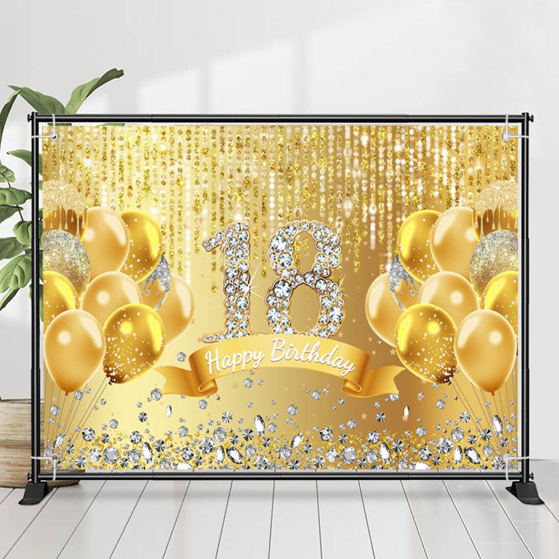 Lofaris Glitter Gold Balloons Diamond 18Th Birthday Backdrop