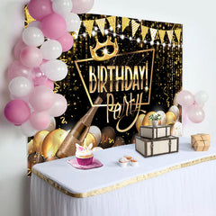 Lofaris Glitter Gold Black Balloon Birthday Party Backdrop
