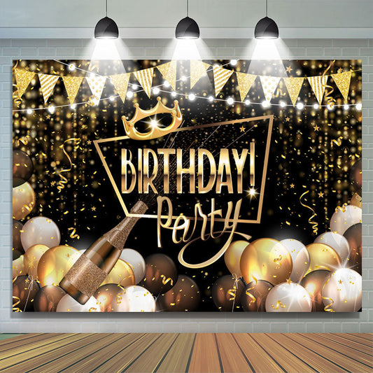 Lofaris Glitter Gold Black Balloon Birthday Party Backdrop