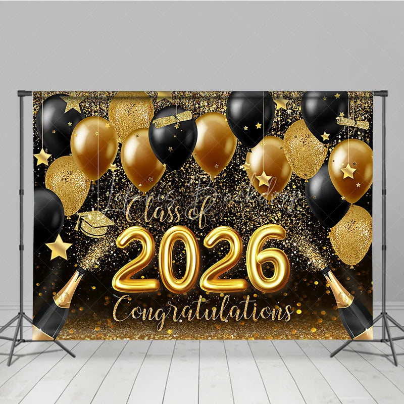 Lofaris Glitter Gold Black Balloon Bokeh Graduation Backdrop