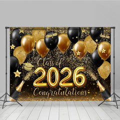 Lofaris Glitter Gold Black Balloon Bokeh Graduation Backdrop