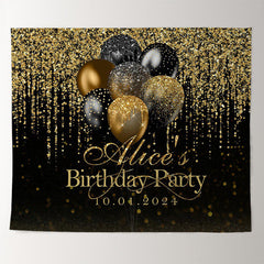 Lofaris Glitter Gold Black Balloon Custom Birthday Backdrop