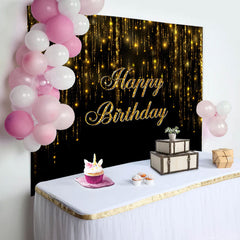 Lofaris Glitter Gold Black Bokeh Simple Birthday Backdrop