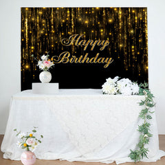 Lofaris Glitter Gold Black Bokeh Simple Birthday Backdrop