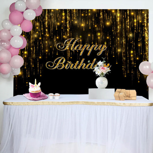 Lofaris Glitter Gold Black Bokeh Simple Birthday Backdrop