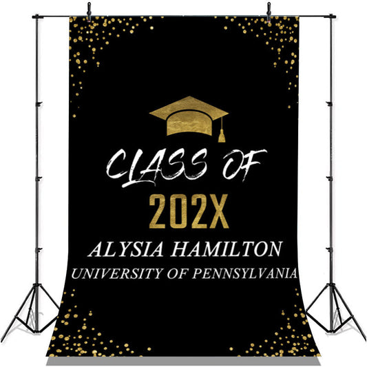 Lofaris Glitter Gold Black Congratulation Class 2022 Backdrop