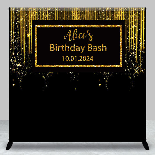 Lofaris Glitter Gold Black Custom Birthday Bash Backdrop