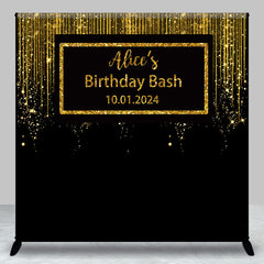 Lofaris Glitter Gold Black Custom Birthday Bash Backdrop