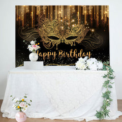 Lofaris Glitter Gold Black Masquerade Birthday Backdrop