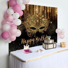 Lofaris Glitter Gold Black Masquerade Birthday Backdrop