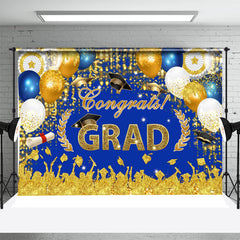 Lofaris Glitter Gold Blue Balloons Backdrop For Graduation