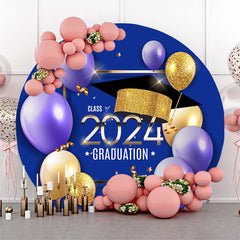 Lofaris Glitter Gold Blue Class 2023 Graduation Round Backdrop