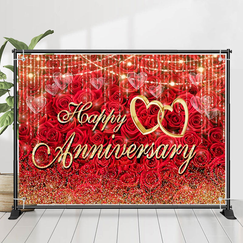 Lofaris Glitter Gold Dots Rose Happy Anniversary Backdrop