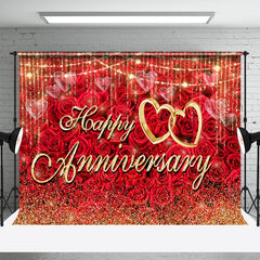 Lofaris Glitter Gold Dots Rose Happy Anniversary Backdrop