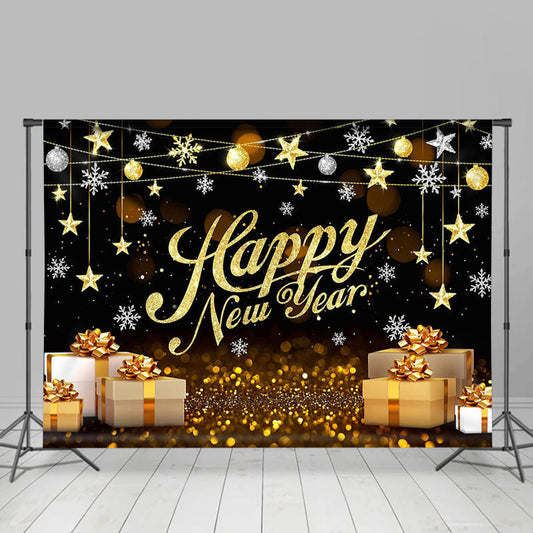 Lofaris Glitter Gold Gift Box Snowflake New Year Backdrop