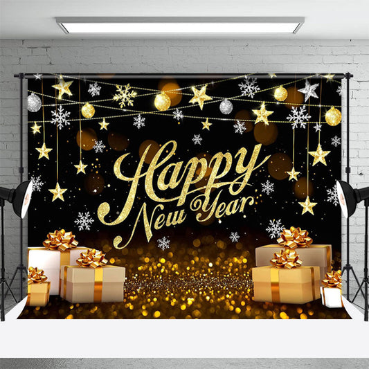 Lofaris Glitter Gold Gift Box Snowflake New Year Backdrop