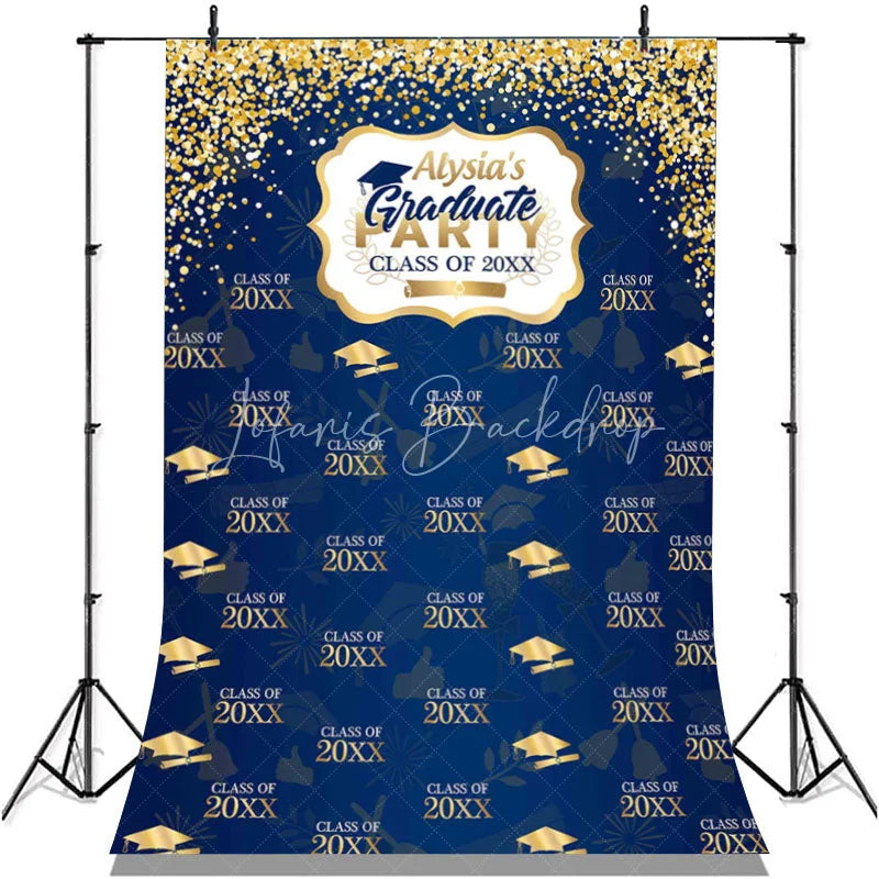 Lofaris Glitter Golden Blue Graduation Party Prom Backdrop