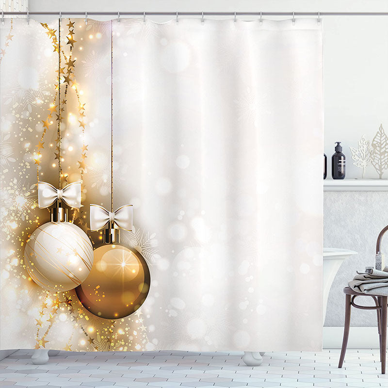 Lofaris Glitter Golden Ball White Christmas Shower Curtain
