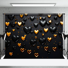 Lofaris Glitter Golden Black Heart Valentines Day Backdrop