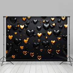 Lofaris Glitter Golden Black Heart Valentines Day Backdrop