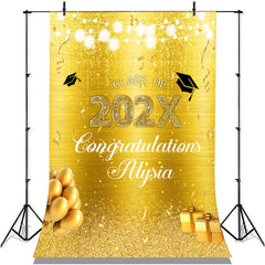 Lofaris Glitter Golden Yellow Balloons Graduation Backdrop