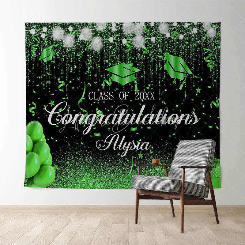 Lofaris Glitter Green Balloon Class Of 2022 Graduare Backdrop