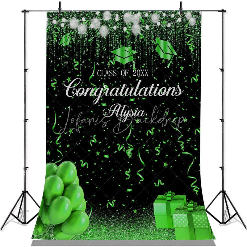 Lofaris Glitter Green Balloon Class Of 2022 Graduare Backdrop