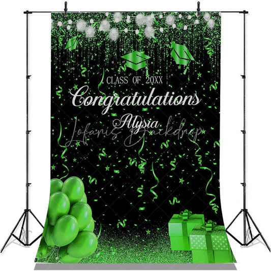 Lofaris Glitter Green Balloon Class Of 2022 Graduare Backdrop