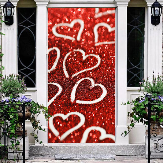 Lofaris Glitter Hearts Red Bokeh Valentines Day Door Cover