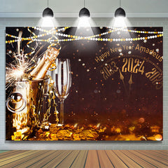 Lofaris Glitter Lighting Champagne Happy New Year Backdrop