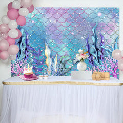 Lofaris Glitter Mermaid Scale Sea Birthday Backdrop For Girl