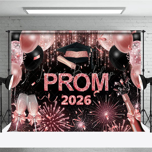 Lofaris Glitter Pink Balloons Girls Graduation Prom Backdrop