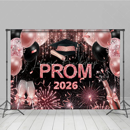 Lofaris Glitter Pink Balloons Girls Graduation Prom Backdrop