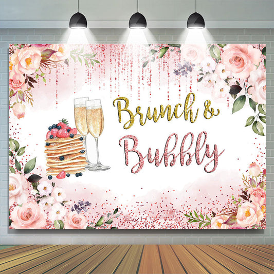Lofaris Glitter Pink Brunch Bubbly Bridal Shower Backdrop