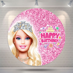 Lofaris Glitter Pink Diamond Girls Birthday Round Backdrop