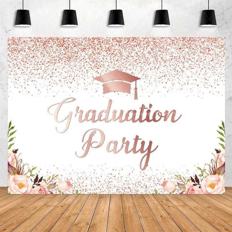 Lofaris Glitter Pink Floral Graduation Party Backdrop For Girl