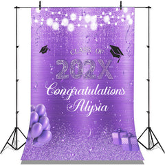 Lofaris Glitter Purple Balloon Party Graduation Backdrop