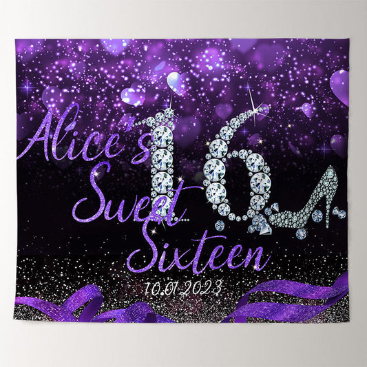 Lofaris Glitter Purple Bokeh Custom 16th Birthday Backdrop