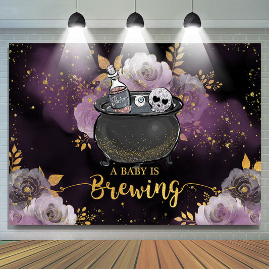 Lofaris Glitter Purple Floral Brewing Baby Shower Backdrop