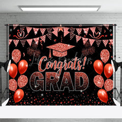 Lofaris Glitter Red Balloons Flag Black Graduation Backdrop