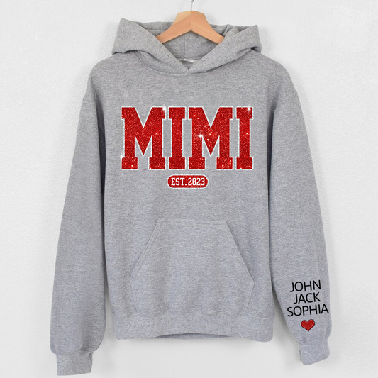 Lofaris Glitter Red Custom Name Mimi Grandma Gift Hoodie