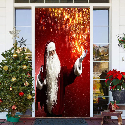 Lofaris Glitter Red Gold Santa Claus Christmas Door Cover